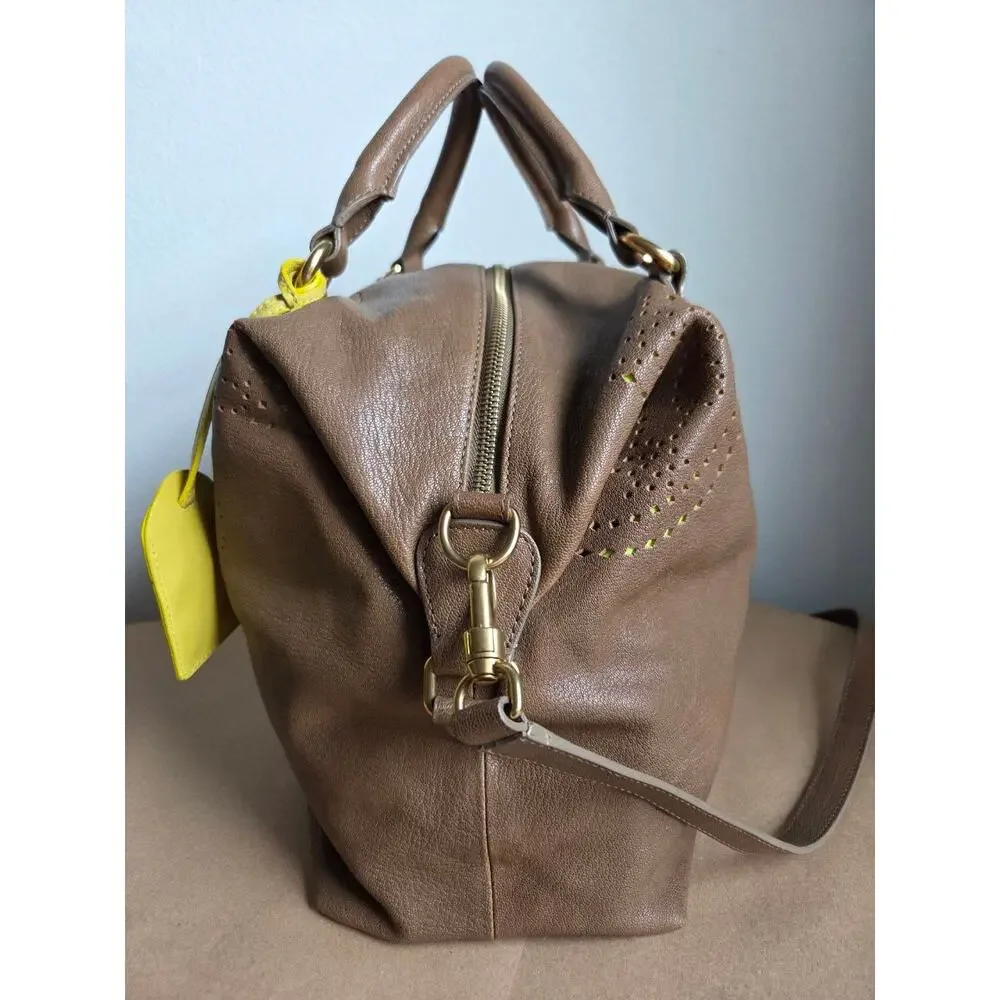 Etro Satchel Shoulder Bag Paisley Perforated Soft Leather Tan Brown Adjustable